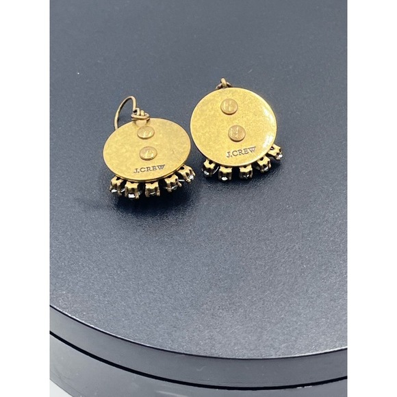J. Crew Gold Tone Disc Teardrop Marquis Rhinestone Dangle Earrings - Picture 9 of 10